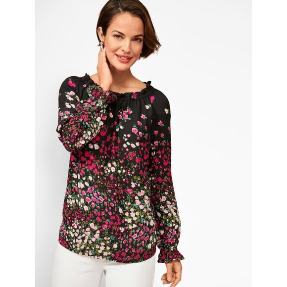 RSVP Talbots Smocked Top Colorful Floral Blouse Elasticized Neckline Women's XLp - Picture 6 of 12
